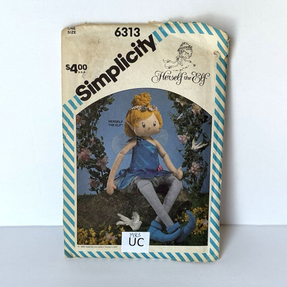 Vintage 80s Simplicity 6313 Craft Herself The Elf Doll 44" Sewing Pattern UC